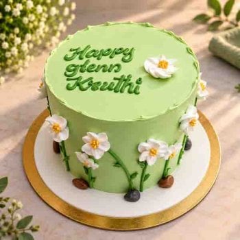 Beautiful Green Cake With White Florals