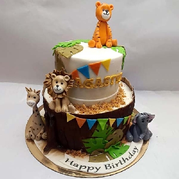2 Tier Animal Theme 1st Birthday Cake