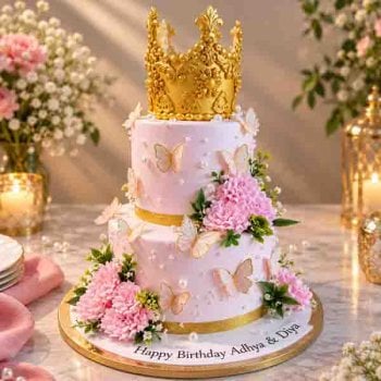 Crown Butterfly Theme Cake