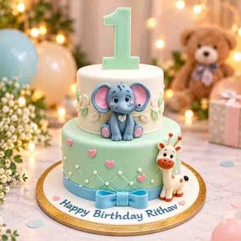 Elephant Birthday Fondant Cake