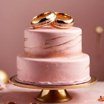 2 Tier Pink and Gold Engagement Cake