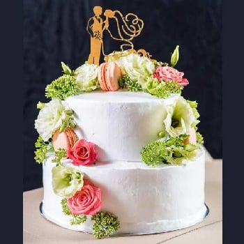 White Cake Floral Engagement Cake