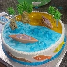 Fishing Water Fun Cream Fondant Cake
