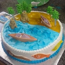 Fishing Water Fun Cream Fondant Cake