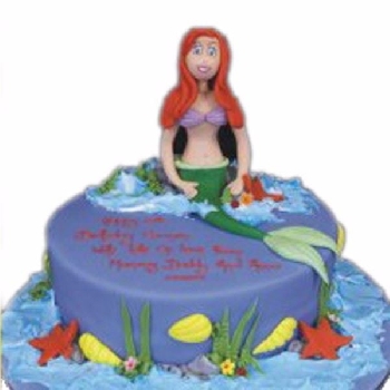 Mermaid in Thoughts Cream Fondant Cake