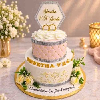 Peach and White Engagement Cake