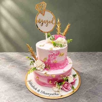 Pink Floral Engagement Cake