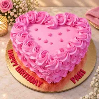 Pink Heart shape Birthday Cake