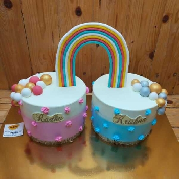 Radha Krishna Rainbow Cake