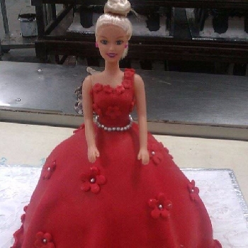 Red Flower Gown Doll Theme Cake