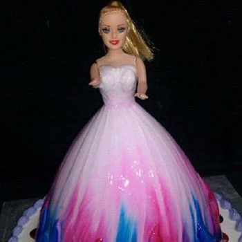Shades of Pink Blue Doll Theme Cake