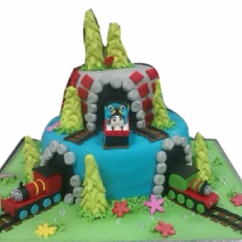 Tunnel Trains Fondant Cake